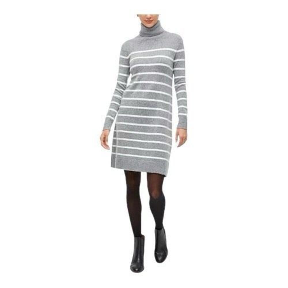 J. Crew Women’s Gray White Turtleneck Relaxed Fit Cozy Sweater Dress Extra Small